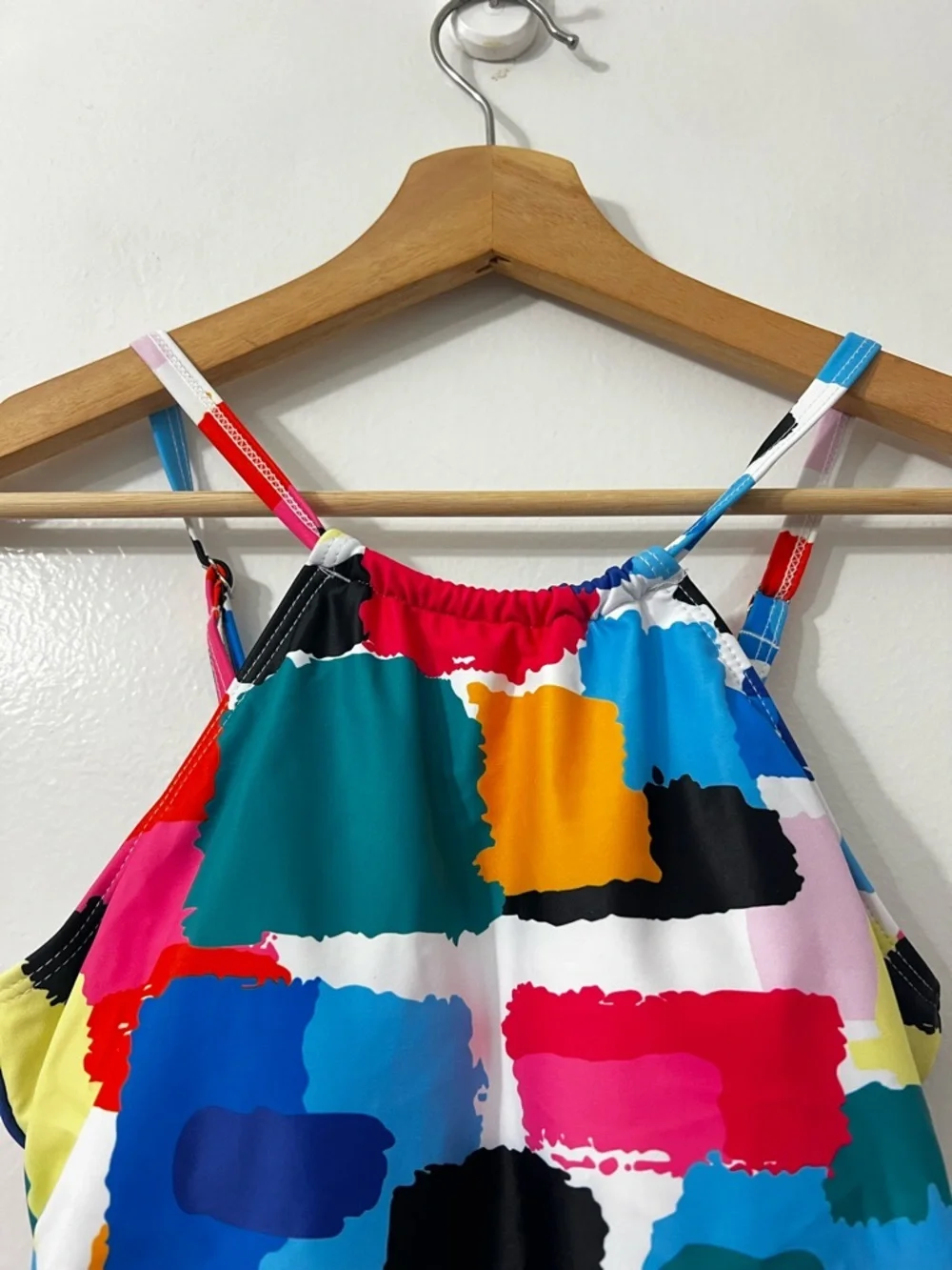 Tempt Me XS Abstract Color Block High Neck Tankini Swim Top Beach Vacation